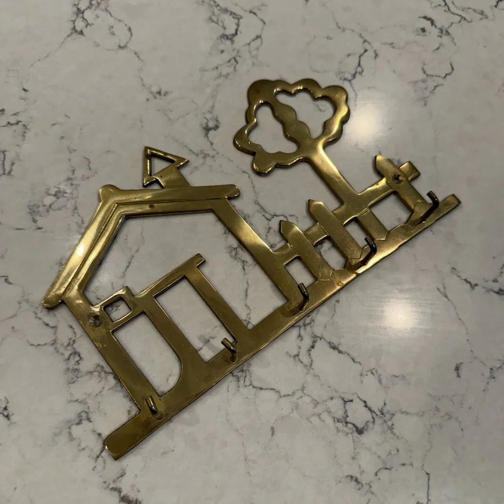 Vintage Brass Key Holder Rack House Tree Fence Design Wall Organizer